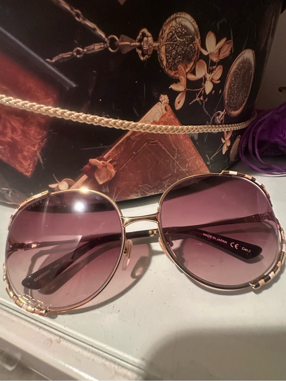 Gucci Gold Sunglasses with blue Gucci case